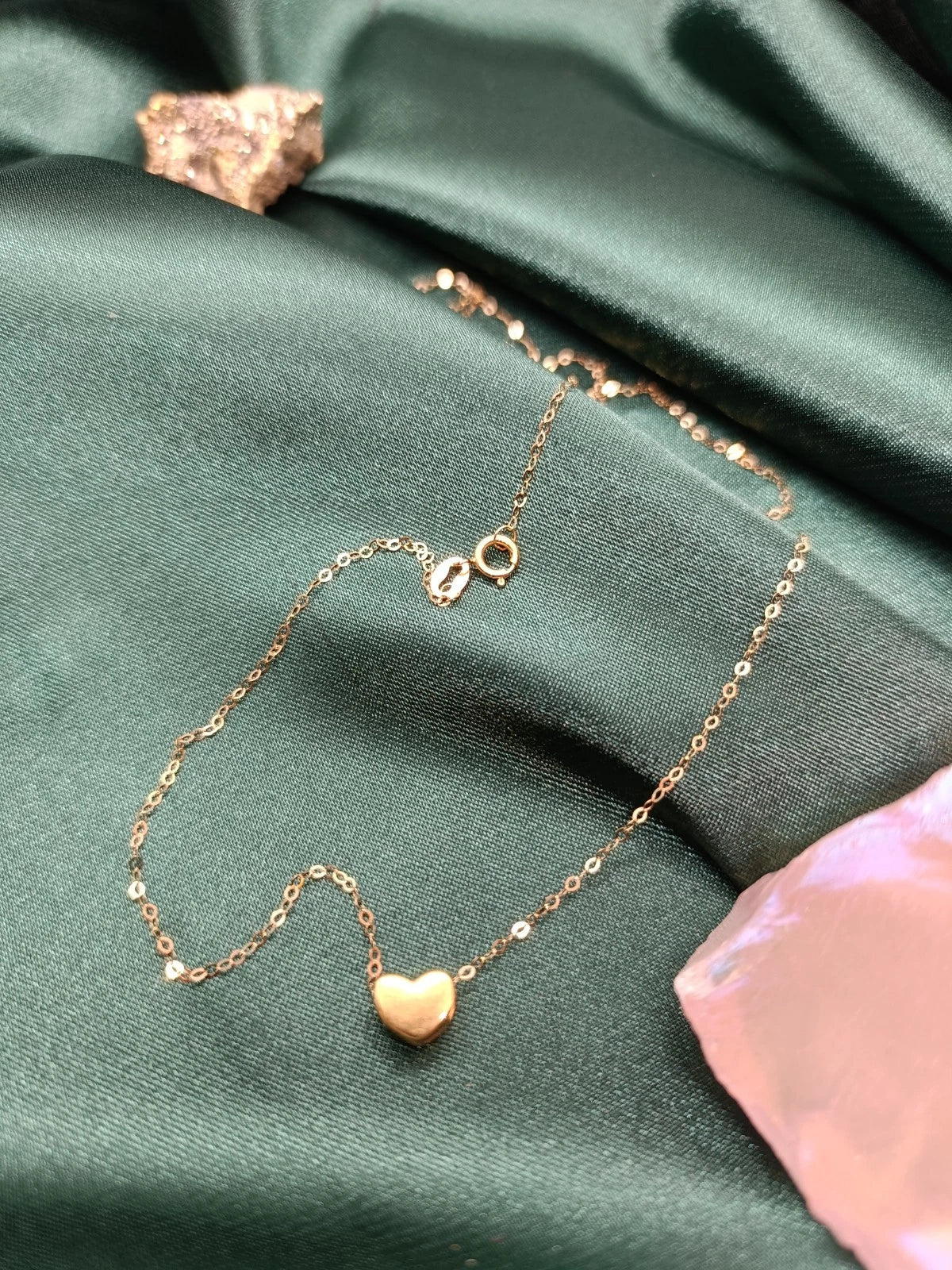 18ct Solid Gold Necklace + 24ct Solid Gold Heart Pendant Cute And Elegant