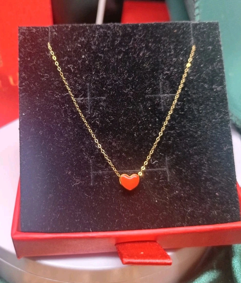 18ct Solid Gold Necklace + 24ct Solid Gold Heart Pendant Cute And Elegant