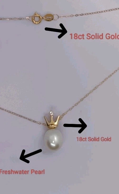 Solid 18Ct Gold Necklace + Freshwater Pearl 18ct Gold Pendent Fine and Luxurious