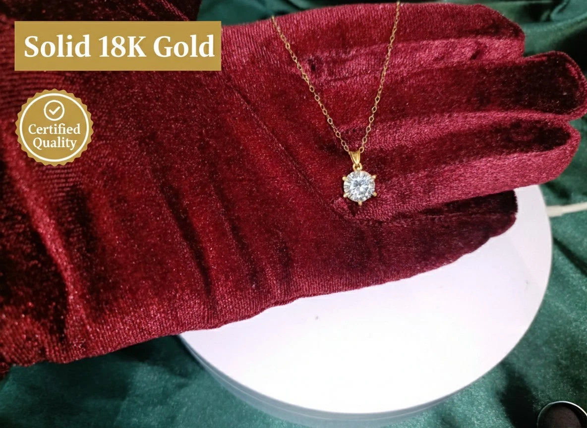 Solid 18Ct Gold+1ct Lab-Created Pendent Diamond Fine and Luxurious