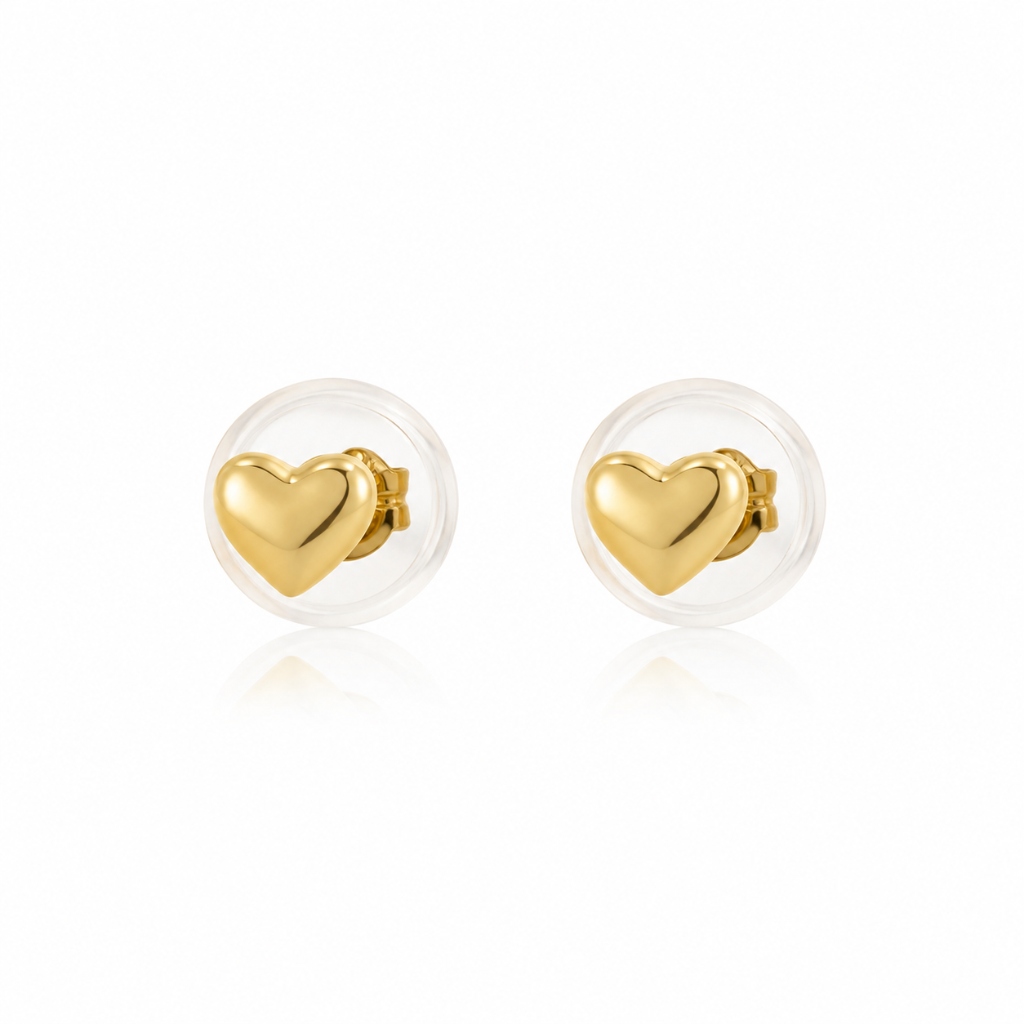 18ct Solid Gold Heart Stud Earrings