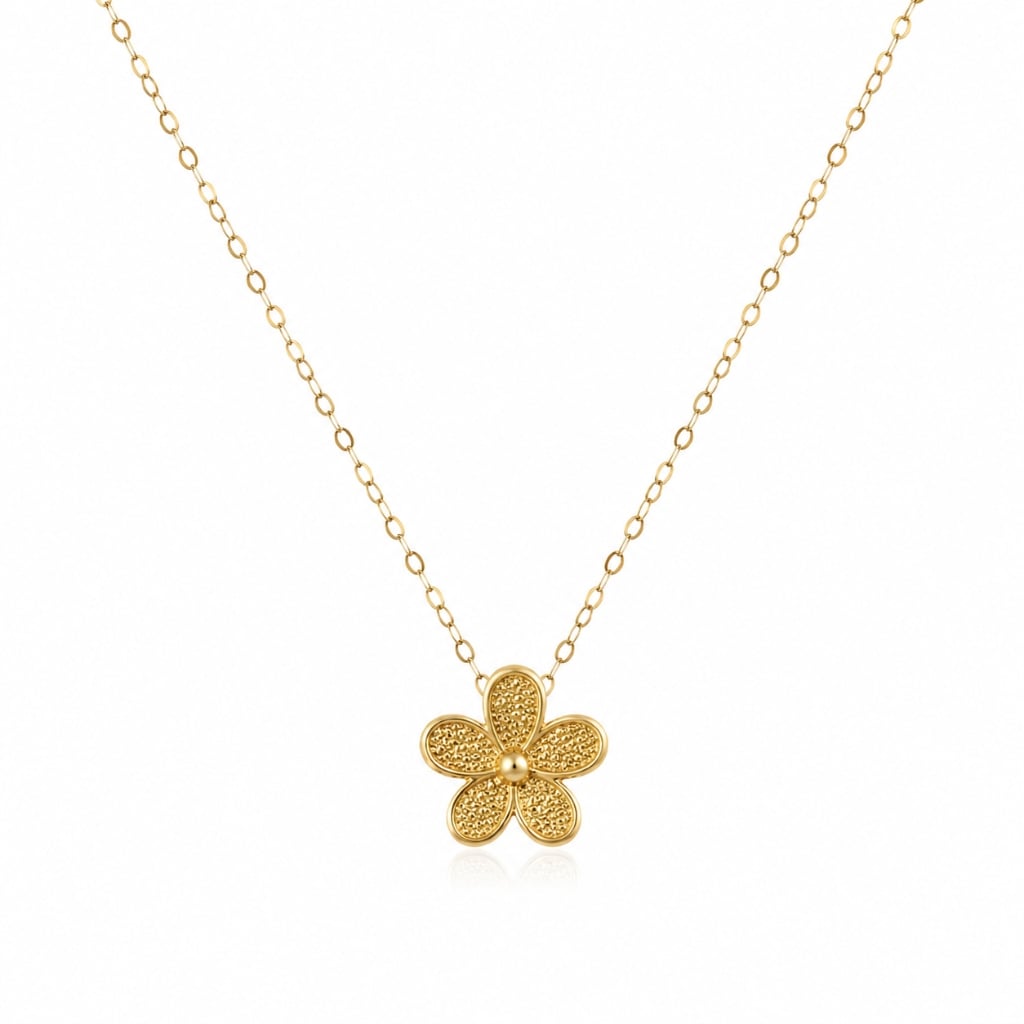 18ct Solid Gold Necklace + 24ct Solid Gold Peach Flower Pendant